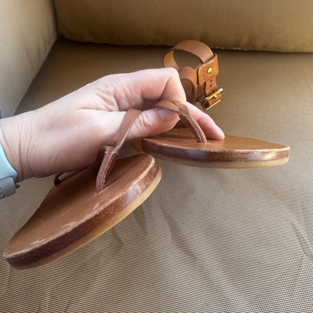Antonio Melani Ledger Tan Leather Ankle Strap Thong Sandals Women Size 9.5 - Picture 8 of 11